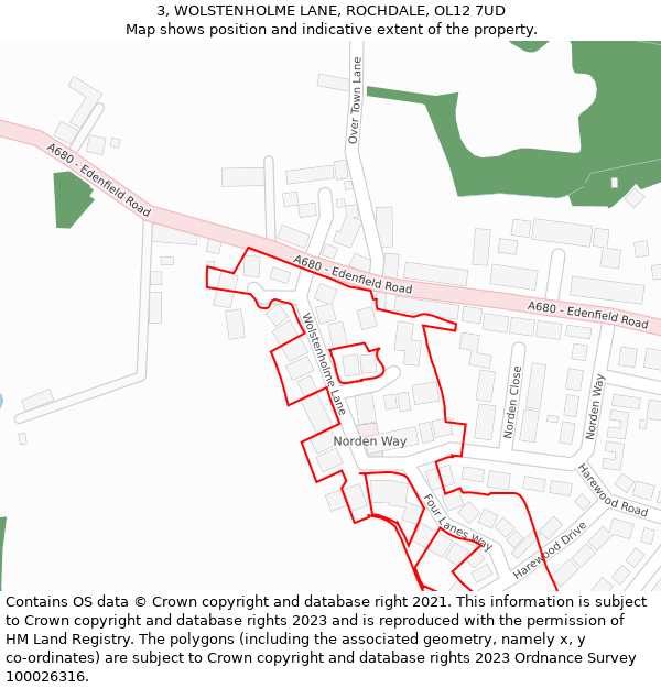 3, WOLSTENHOLME LANE, ROCHDALE, OL12 7UD: Location map and indicative extent of plot