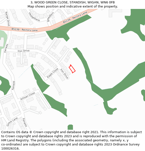 3, WOOD GREEN CLOSE, STANDISH, WIGAN, WN6 0FB: Location map and indicative extent of plot