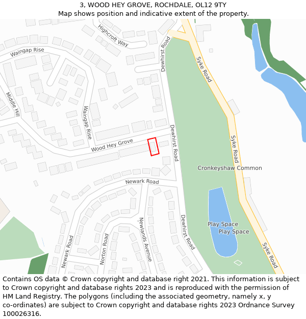 3, WOOD HEY GROVE, ROCHDALE, OL12 9TY: Location map and indicative extent of plot