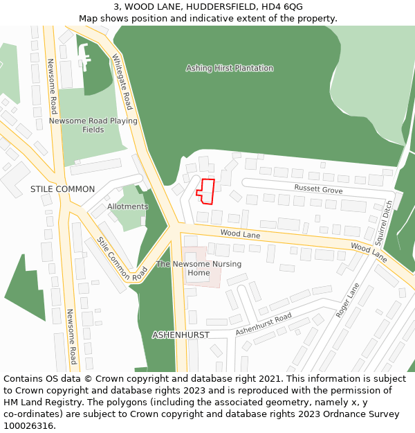 3, WOOD LANE, HUDDERSFIELD, HD4 6QG: Location map and indicative extent of plot