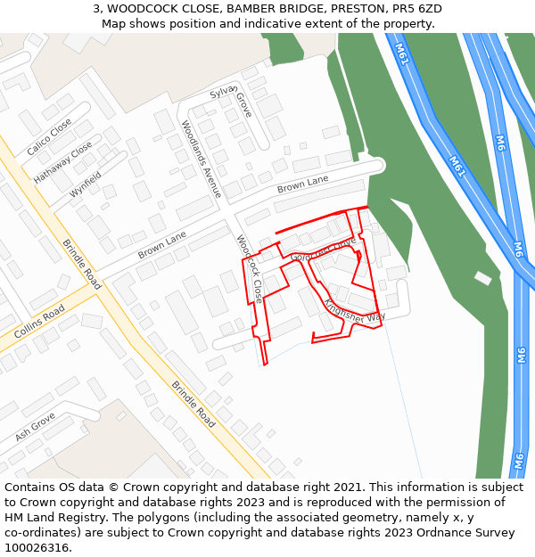 3, WOODCOCK CLOSE, BAMBER BRIDGE, PRESTON, PR5 6ZD: Location map and indicative extent of plot