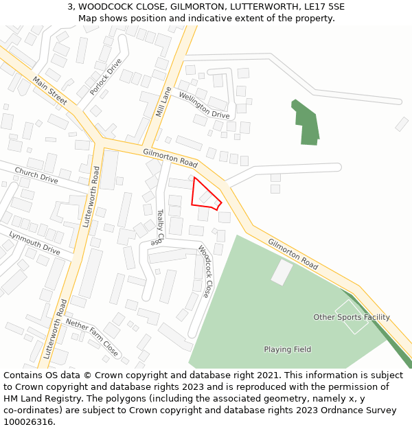 3, WOODCOCK CLOSE, GILMORTON, LUTTERWORTH, LE17 5SE: Location map and indicative extent of plot