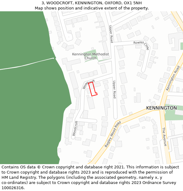 3, WOODCROFT, KENNINGTON, OXFORD, OX1 5NH: Location map and indicative extent of plot