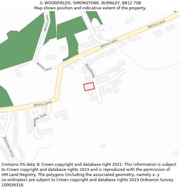 3, WOODFIELDS, SIMONSTONE, BURNLEY, BB12 7SB: Location map and indicative extent of plot