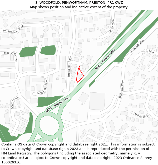 3, WOODFOLD, PENWORTHAM, PRESTON, PR1 0WZ: Location map and indicative extent of plot