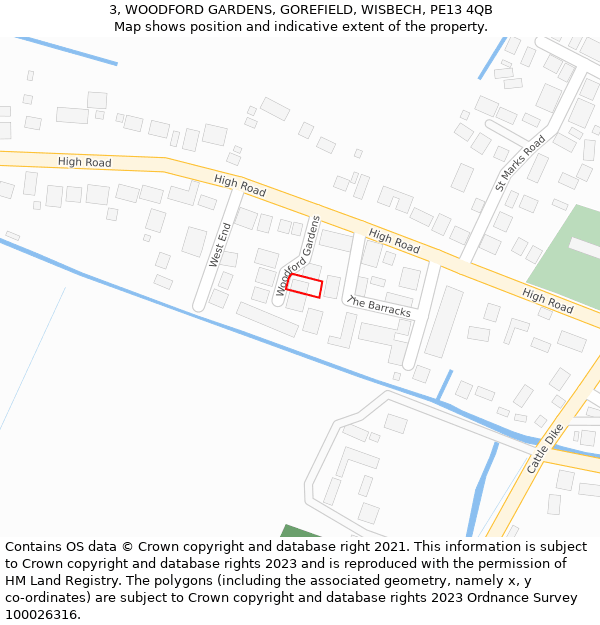 3, WOODFORD GARDENS, GOREFIELD, WISBECH, PE13 4QB: Location map and indicative extent of plot