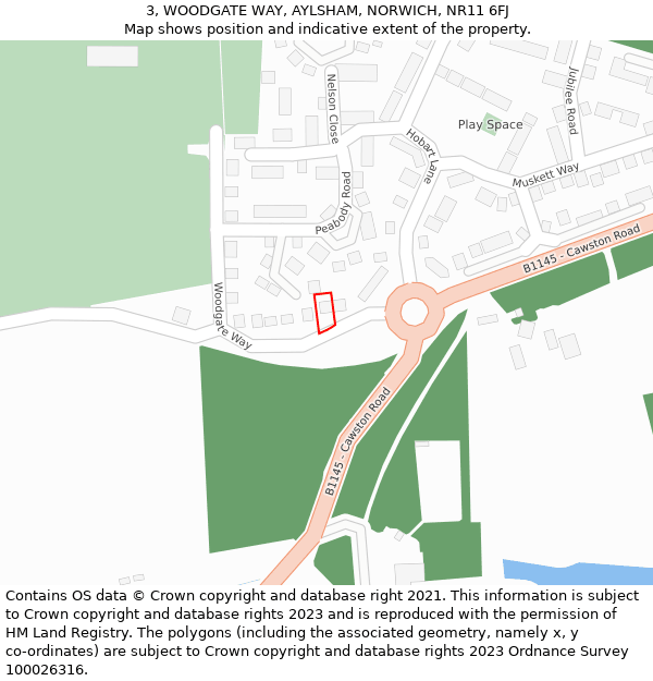 3, WOODGATE WAY, AYLSHAM, NORWICH, NR11 6FJ: Location map and indicative extent of plot