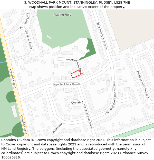 3, WOODHALL PARK MOUNT, STANNINGLEY, PUDSEY, LS28 7HE: Location map and indicative extent of plot