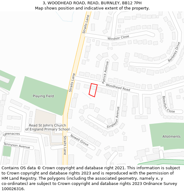 3, WOODHEAD ROAD, READ, BURNLEY, BB12 7PH: Location map and indicative extent of plot