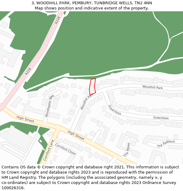 3, WOODHILL PARK, PEMBURY, TUNBRIDGE WELLS, TN2 4NN: Location map and indicative extent of plot