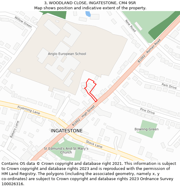 3, WOODLAND CLOSE, INGATESTONE, CM4 9SR: Location map and indicative extent of plot