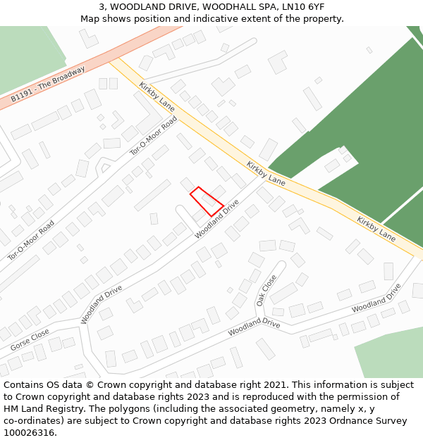 3, WOODLAND DRIVE, WOODHALL SPA, LN10 6YF: Location map and indicative extent of plot