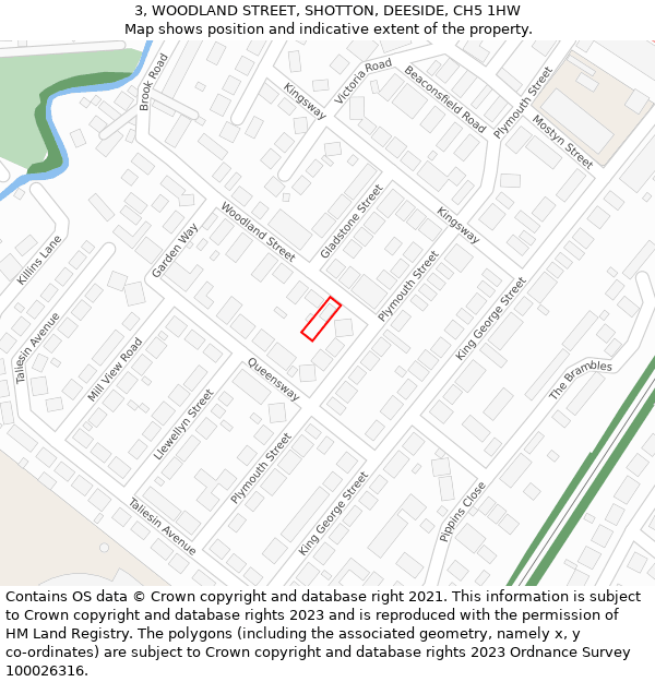 3, WOODLAND STREET, SHOTTON, DEESIDE, CH5 1HW: Location map and indicative extent of plot