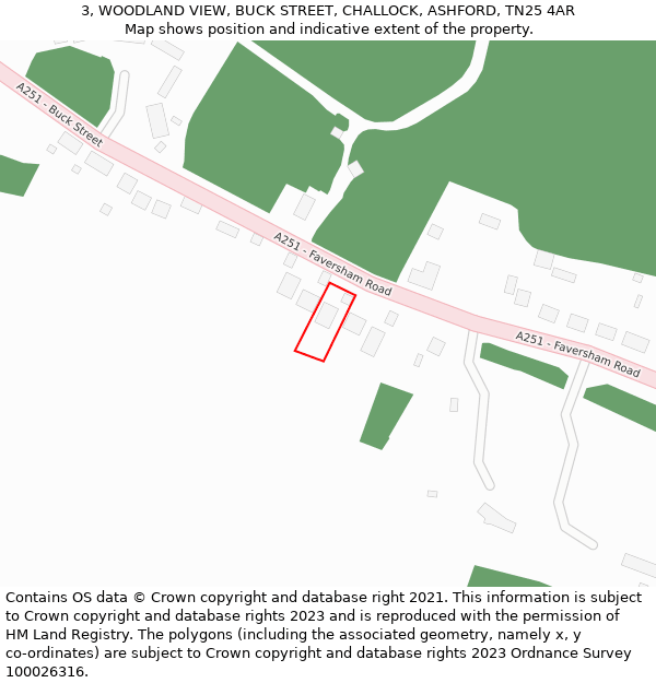 3, WOODLAND VIEW, BUCK STREET, CHALLOCK, ASHFORD, TN25 4AR: Location map and indicative extent of plot