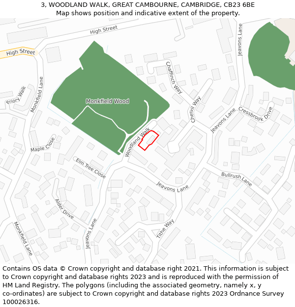 3, WOODLAND WALK, GREAT CAMBOURNE, CAMBRIDGE, CB23 6BE: Location map and indicative extent of plot