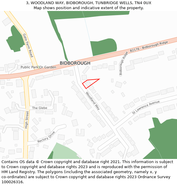 3, WOODLAND WAY, BIDBOROUGH, TUNBRIDGE WELLS, TN4 0UX: Location map and indicative extent of plot