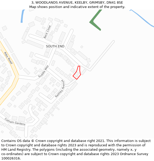 3, WOODLANDS AVENUE, KEELBY, GRIMSBY, DN41 8SE: Location map and indicative extent of plot