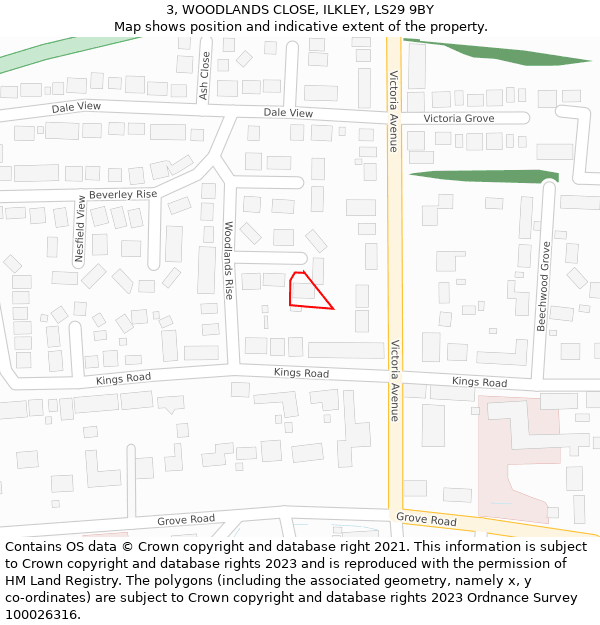 3, WOODLANDS CLOSE, ILKLEY, LS29 9BY: Location map and indicative extent of plot