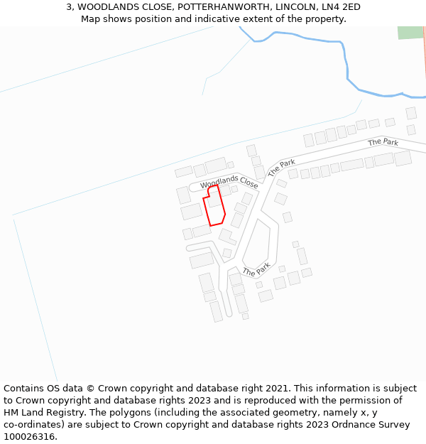 3, WOODLANDS CLOSE, POTTERHANWORTH, LINCOLN, LN4 2ED: Location map and indicative extent of plot