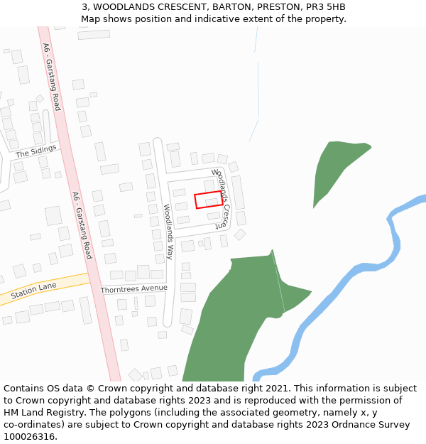 3, WOODLANDS CRESCENT, BARTON, PRESTON, PR3 5HB: Location map and indicative extent of plot