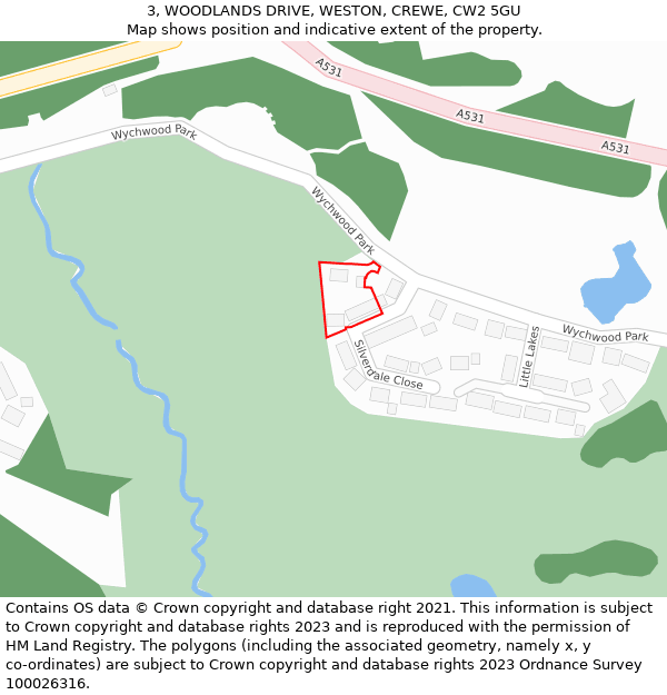 3, WOODLANDS DRIVE, WESTON, CREWE, CW2 5GU: Location map and indicative extent of plot