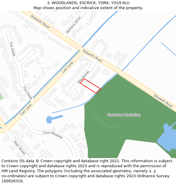 3, WOODLANDS, ESCRICK, YORK, YO19 6LU: Location map and indicative extent of plot