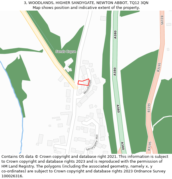 3, WOODLANDS, HIGHER SANDYGATE, NEWTON ABBOT, TQ12 3QN: Location map and indicative extent of plot