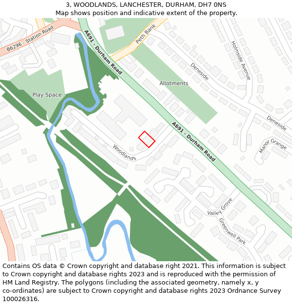 3, WOODLANDS, LANCHESTER, DURHAM, DH7 0NS: Location map and indicative extent of plot