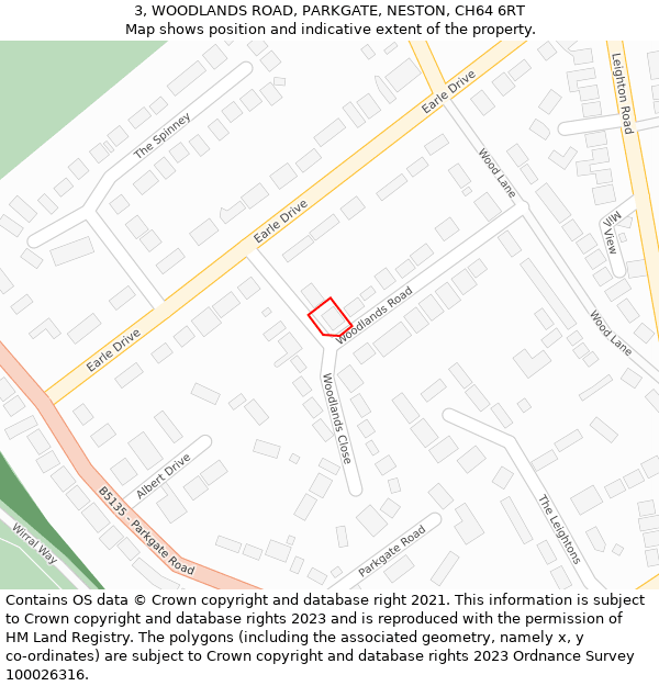 3, WOODLANDS ROAD, PARKGATE, NESTON, CH64 6RT: Location map and indicative extent of plot