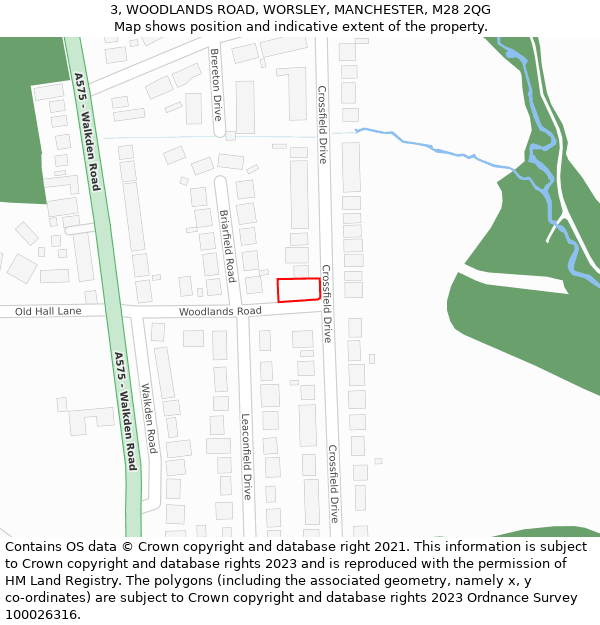 3, WOODLANDS ROAD, WORSLEY, MANCHESTER, M28 2QG: Location map and indicative extent of plot