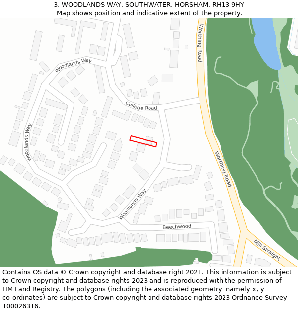 3, WOODLANDS WAY, SOUTHWATER, HORSHAM, RH13 9HY: Location map and indicative extent of plot