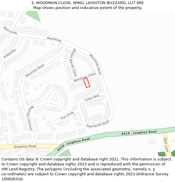 3, WOODMAN CLOSE, WING, LEIGHTON BUZZARD, LU7 0RE: Location map and indicative extent of plot