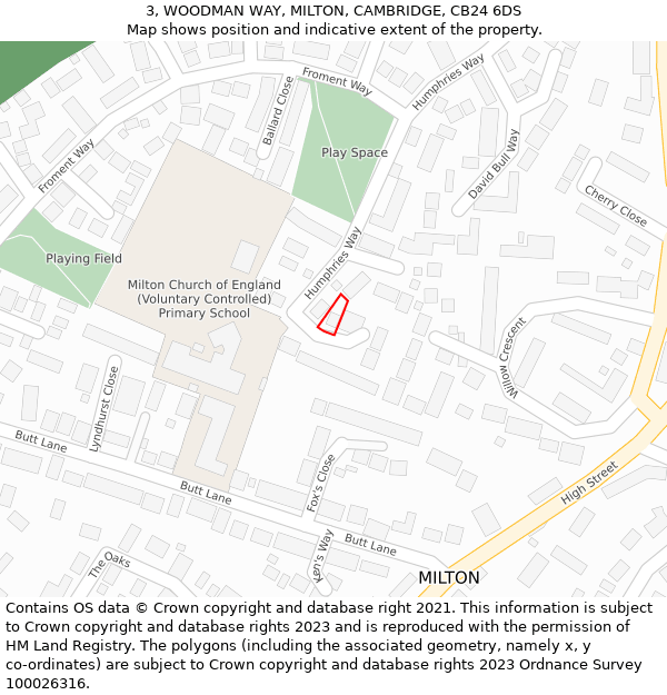 3, WOODMAN WAY, MILTON, CAMBRIDGE, CB24 6DS: Location map and indicative extent of plot