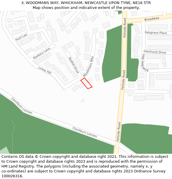 3, WOODMANS WAY, WHICKHAM, NEWCASTLE UPON TYNE, NE16 5TR: Location map and indicative extent of plot