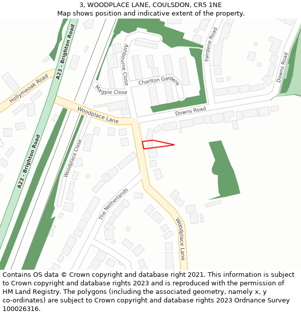 3, WOODPLACE LANE, COULSDON, CR5 1NE: Location map and indicative extent of plot