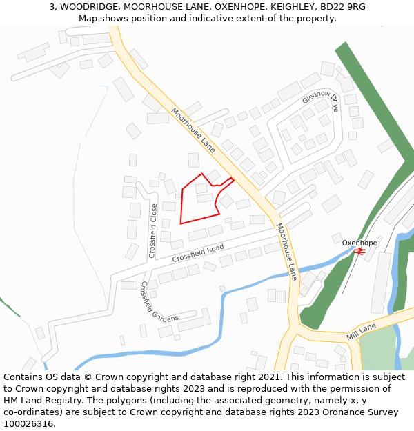 3, WOODRIDGE, MOORHOUSE LANE, OXENHOPE, KEIGHLEY, BD22 9RG: Location map and indicative extent of plot