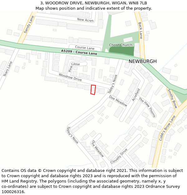 3, WOODROW DRIVE, NEWBURGH, WIGAN, WN8 7LB: Location map and indicative extent of plot