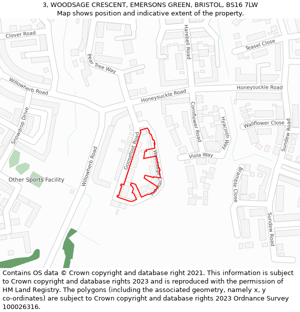 3, WOODSAGE CRESCENT, EMERSONS GREEN, BRISTOL, BS16 7LW: Location map and indicative extent of plot