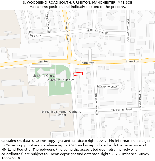 3, WOODSEND ROAD SOUTH, URMSTON, MANCHESTER, M41 6QB: Location map and indicative extent of plot