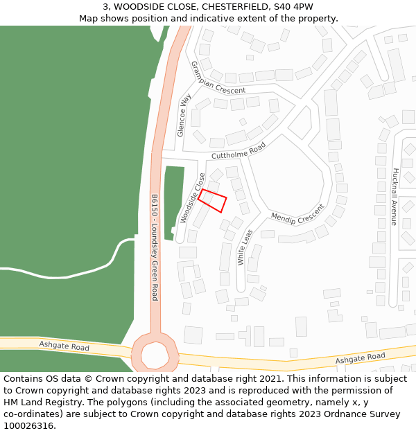 3, WOODSIDE CLOSE, CHESTERFIELD, S40 4PW: Location map and indicative extent of plot