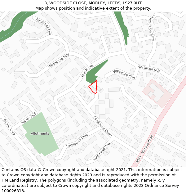 3, WOODSIDE CLOSE, MORLEY, LEEDS, LS27 9HT: Location map and indicative extent of plot
