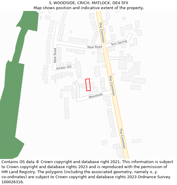 3, WOODSIDE, CRICH, MATLOCK, DE4 5FX: Location map and indicative extent of plot