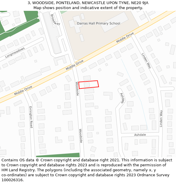 3, WOODSIDE, PONTELAND, NEWCASTLE UPON TYNE, NE20 9JA: Location map and indicative extent of plot