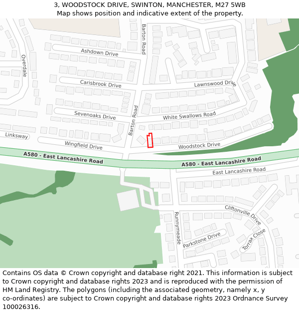 3, WOODSTOCK DRIVE, SWINTON, MANCHESTER, M27 5WB: Location map and indicative extent of plot