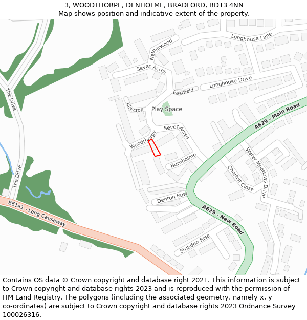 3, WOODTHORPE, DENHOLME, BRADFORD, BD13 4NN: Location map and indicative extent of plot