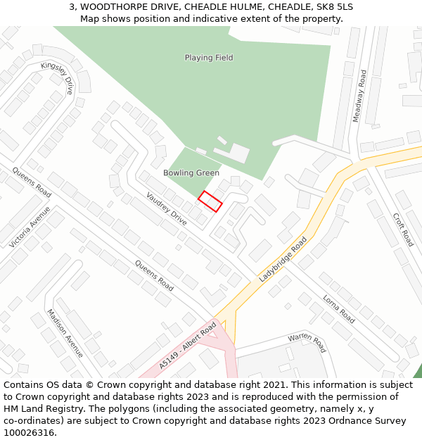 3, WOODTHORPE DRIVE, CHEADLE HULME, CHEADLE, SK8 5LS: Location map and indicative extent of plot