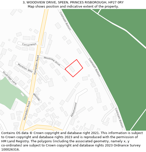 3, WOODVIEW DRIVE, SPEEN, PRINCES RISBOROUGH, HP27 0RY: Location map and indicative extent of plot