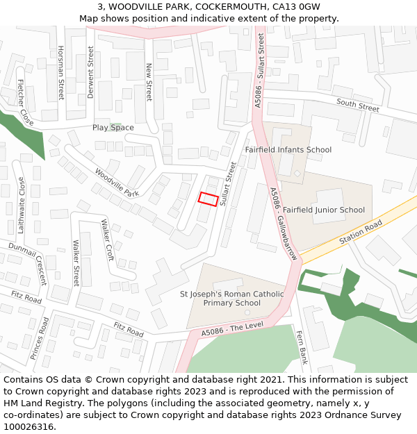 3, WOODVILLE PARK, COCKERMOUTH, CA13 0GW: Location map and indicative extent of plot