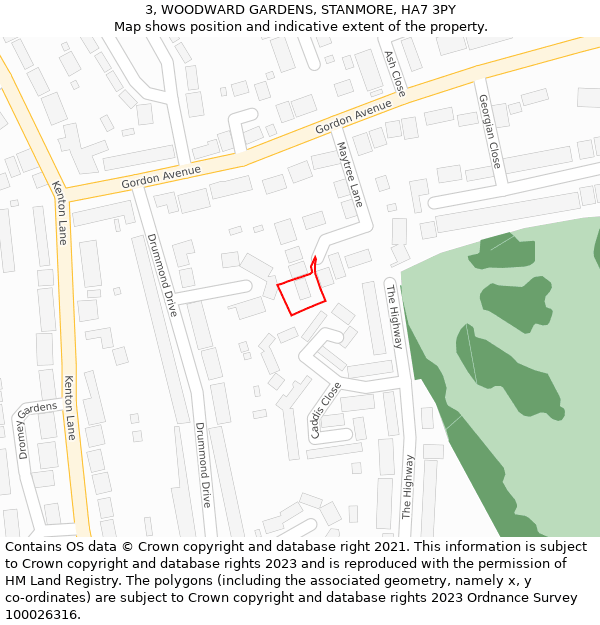 3, WOODWARD GARDENS, STANMORE, HA7 3PY: Location map and indicative extent of plot