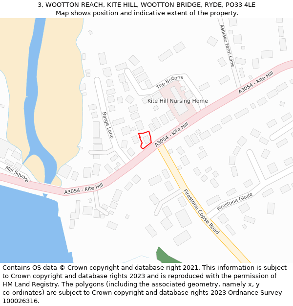 3, WOOTTON REACH, KITE HILL, WOOTTON BRIDGE, RYDE, PO33 4LE: Location map and indicative extent of plot